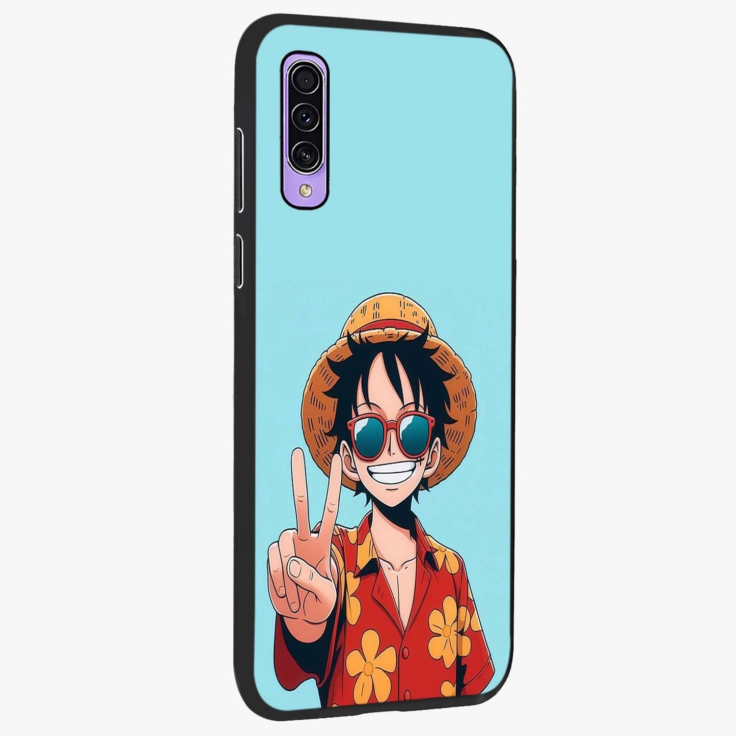 Luffy Summer Anime Vibe Glass Case upright view showcasing dynamic anime artwork with bright adventurous theme.