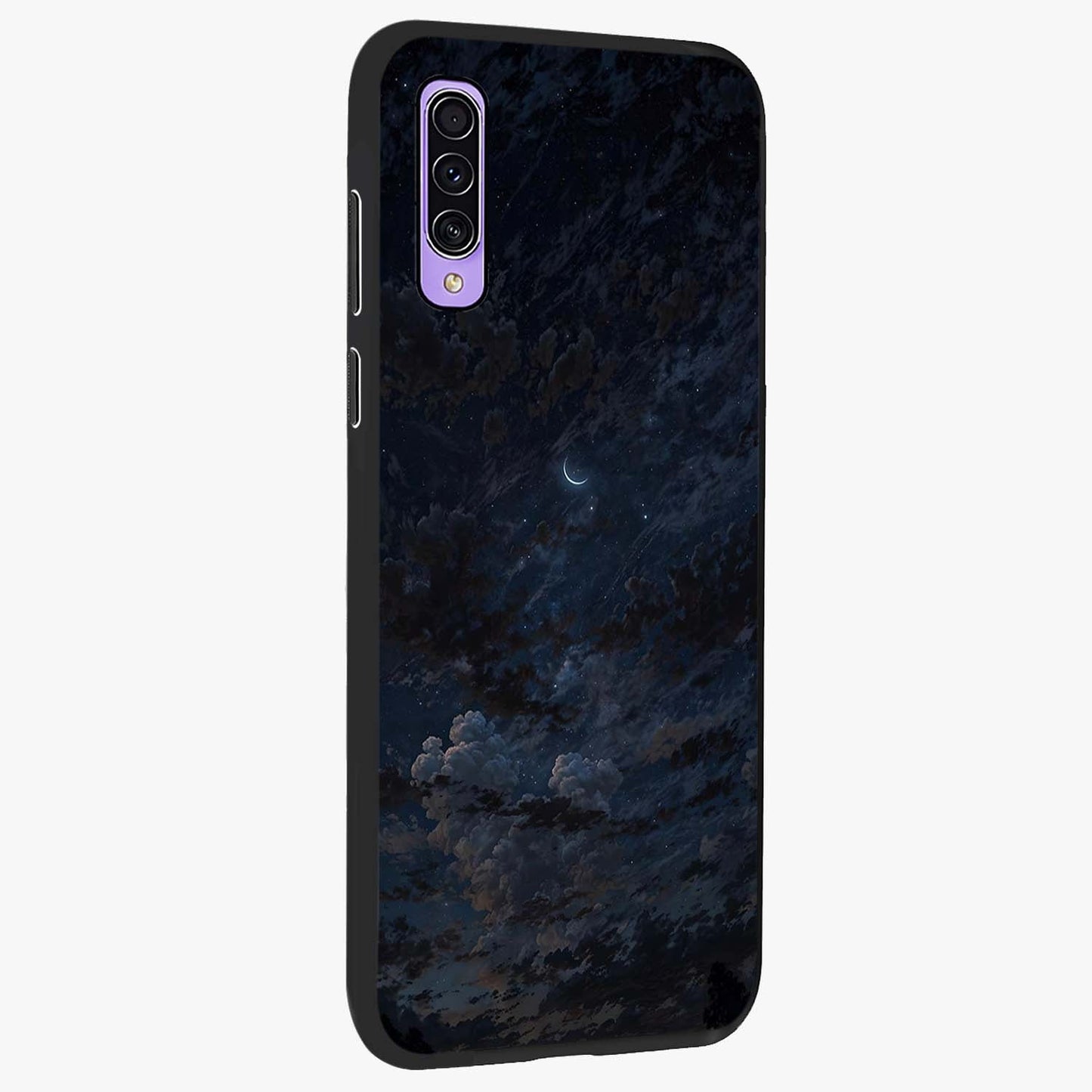 Lunar Veil Silence Glass Case upright view showcasing calm moon themed artwork with serene night atmosphere.