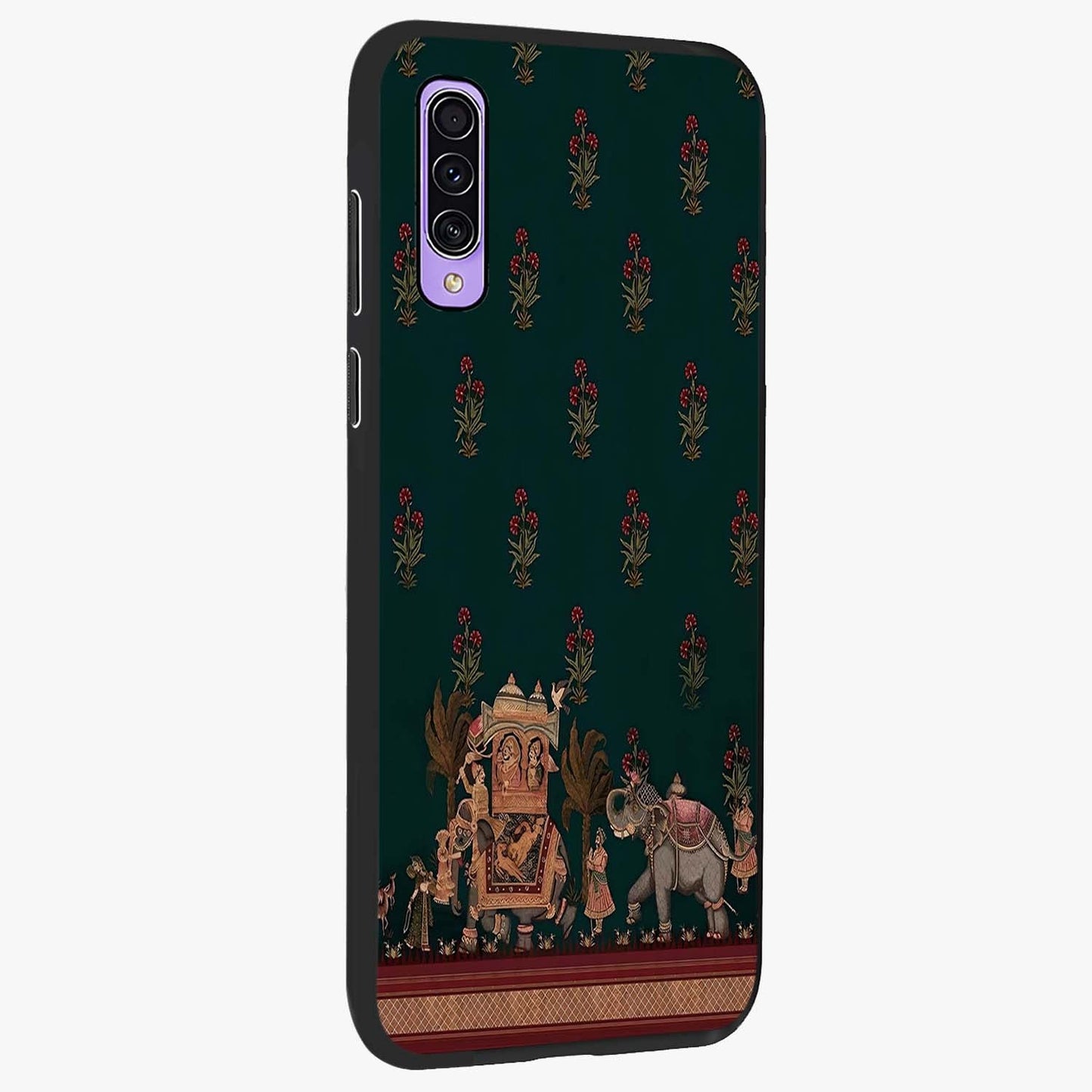 Macmerise Glass Case upright view showcasing bold artistic artwork with contemporary design theme.