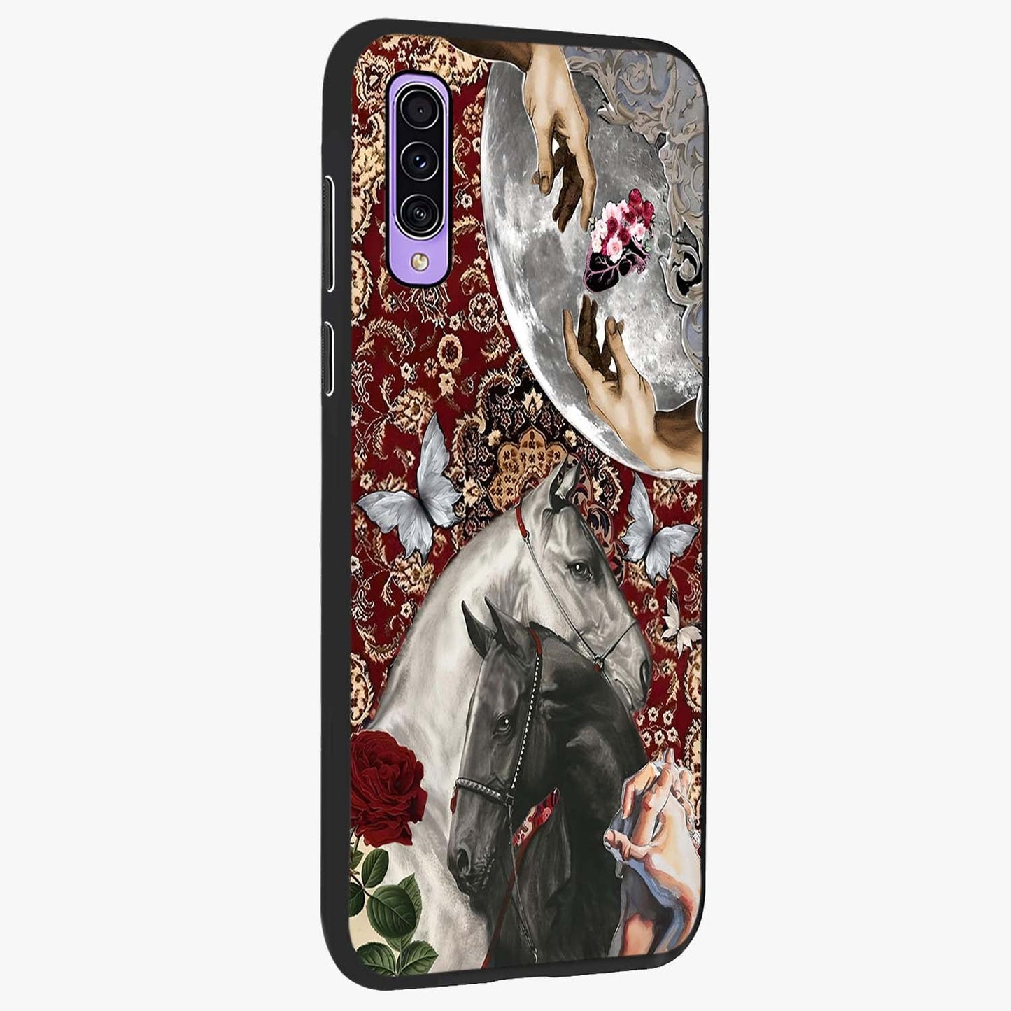 Moonlit Royal Stallion Glass Case upright view showcasing dramatic horse artwork with glowing moon themed design.