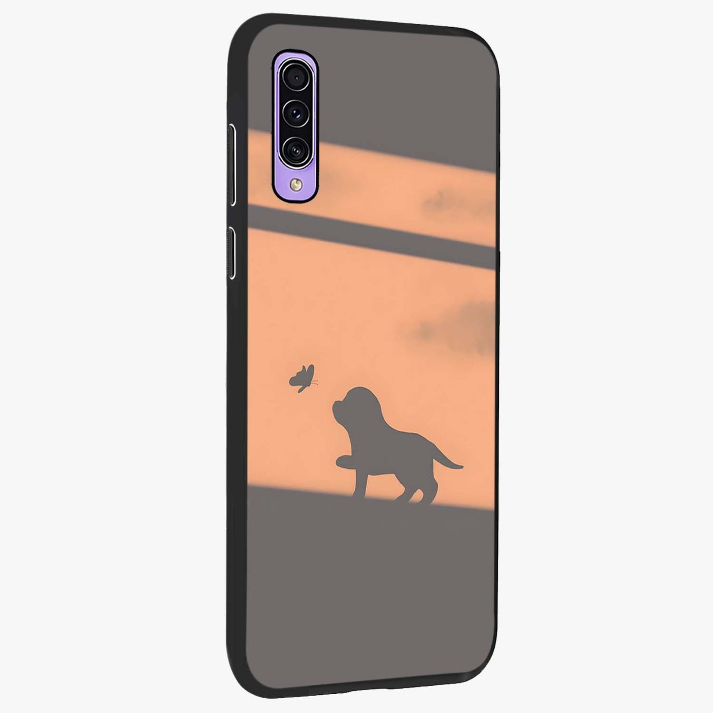 Puppy Shadow Art Glass Case upright view showcasing charming puppy artwork with creative silhouette theme.