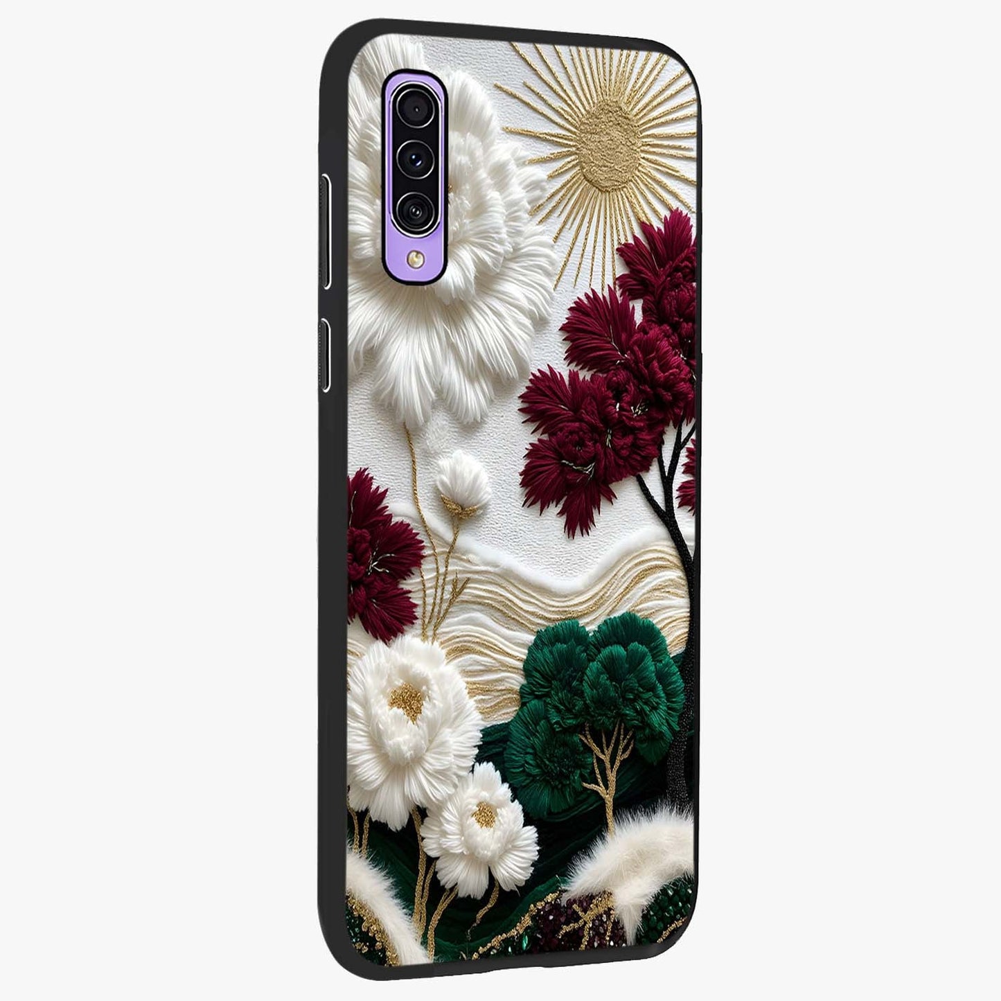 Radiant Bloom Elegance Glass Case upright view showcasing decorative flower artwork with refined botanical theme.