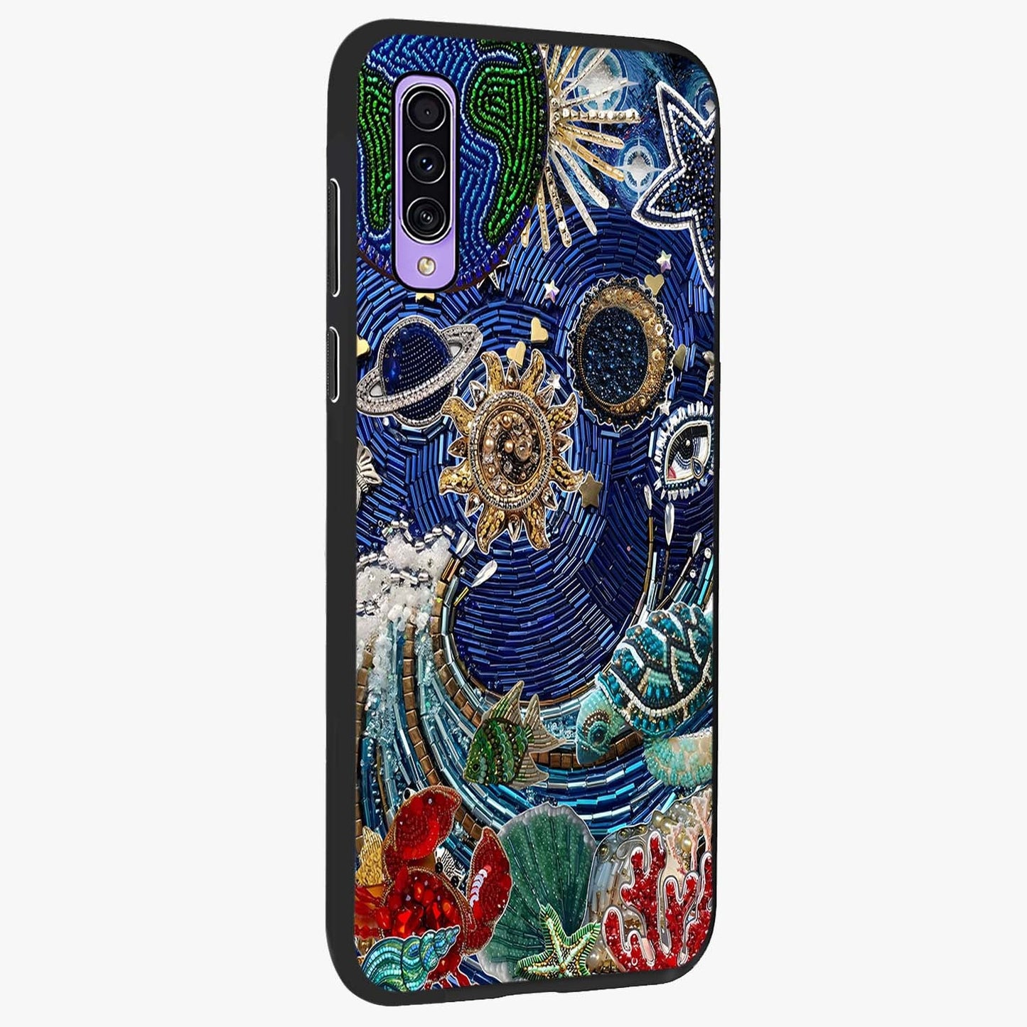 Universe Underwater Spark Glass Case upright view showcasing magical underwater galaxy artwork with vibrant cosmic theme.