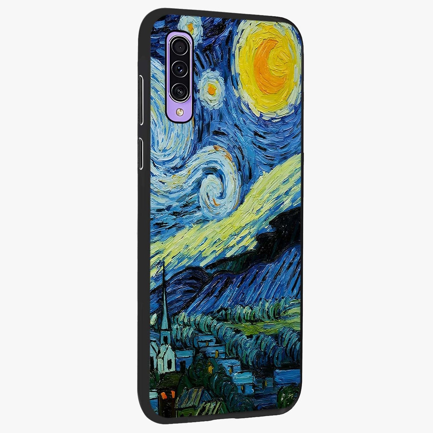 Van Gogh Art Glass Case upright view showcasing expressive painting style artwork with timeless artistic theme.
