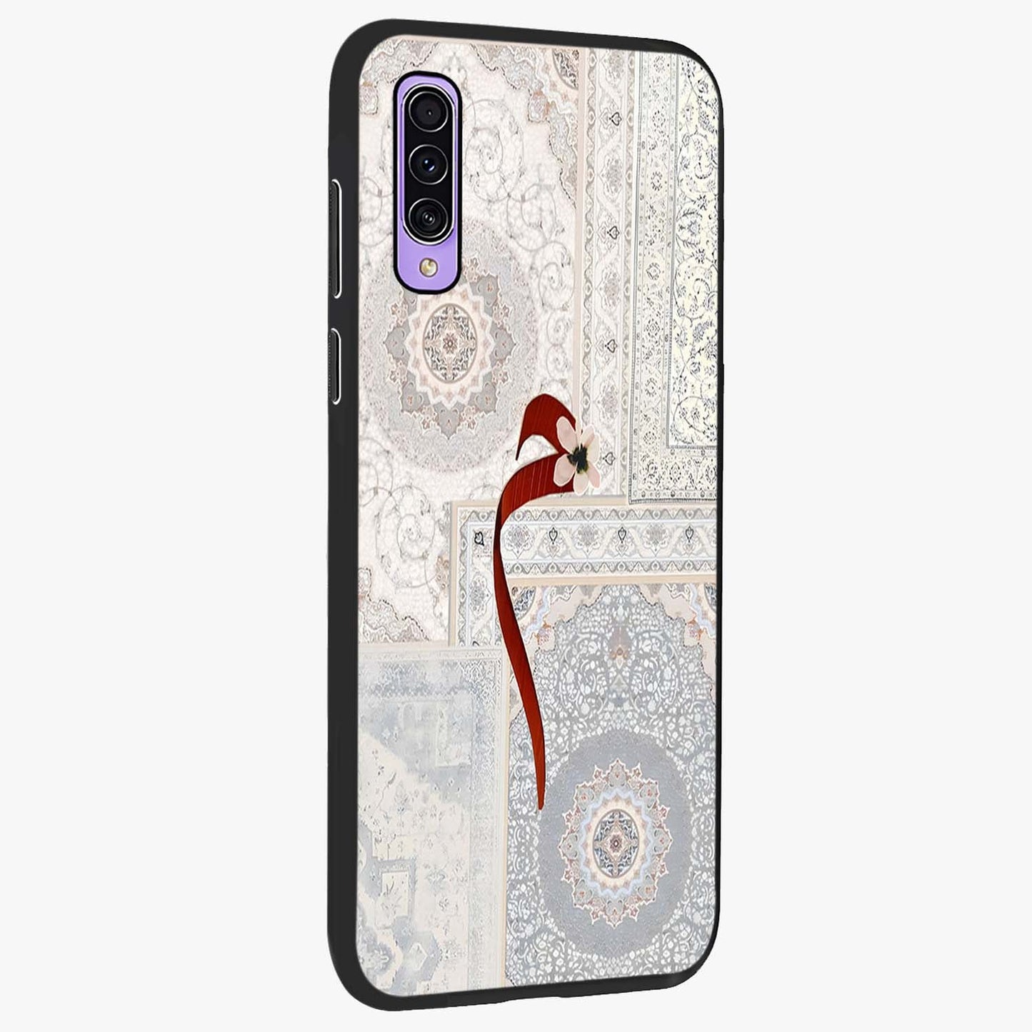 White Aesthetic Bow Glass Case upright view showcasing delicate ribbon bow artwork with cute minimalist theme.