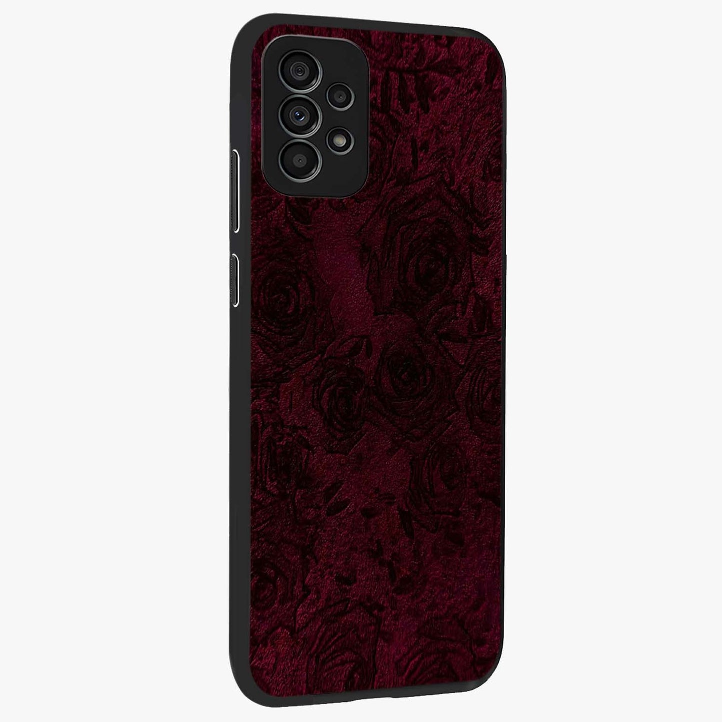 Crimson Fade Flow Glass Case upright view showcasing dynamic crimson flow artwork with stylish abstract theme.