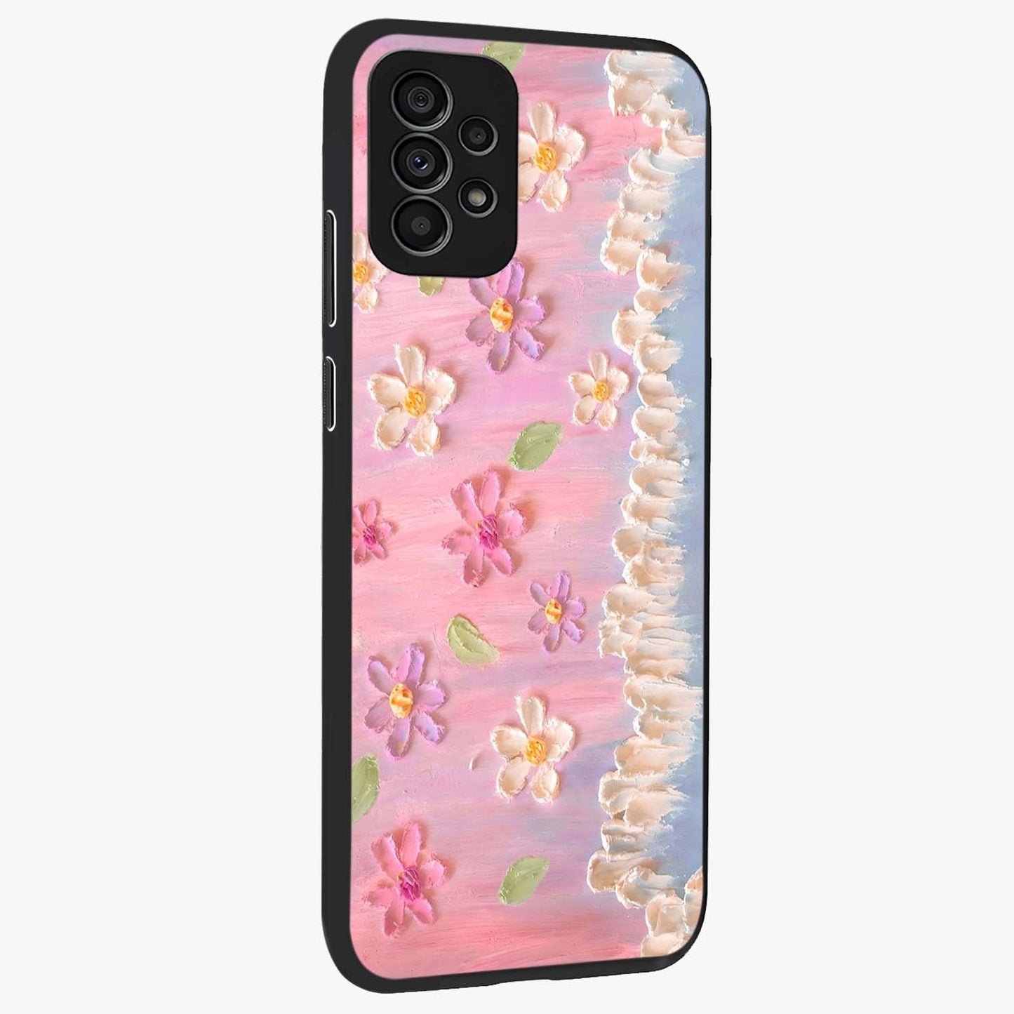 Dreamy Painted Garden Glass Case upright view showcasing vibrant floral garden artwork with artistic nature theme.
