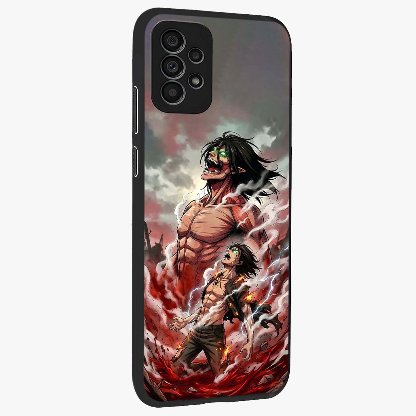 Titan Awakening Fury Glass Case upright view showcasing intense titan artwork with epic fantasy theme.