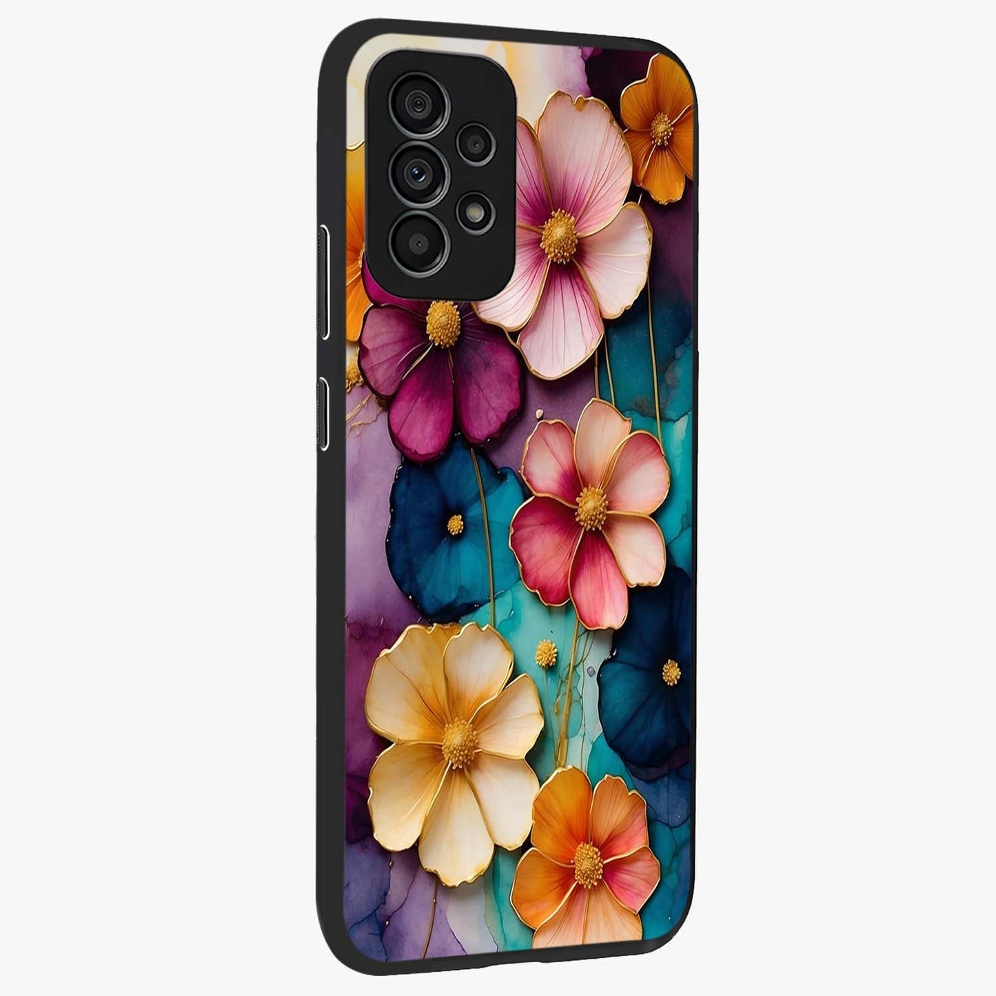 Artlyn Grace Flower Pattern Glass Case upright view showcasing graceful floral artwork with aesthetic botanical style.