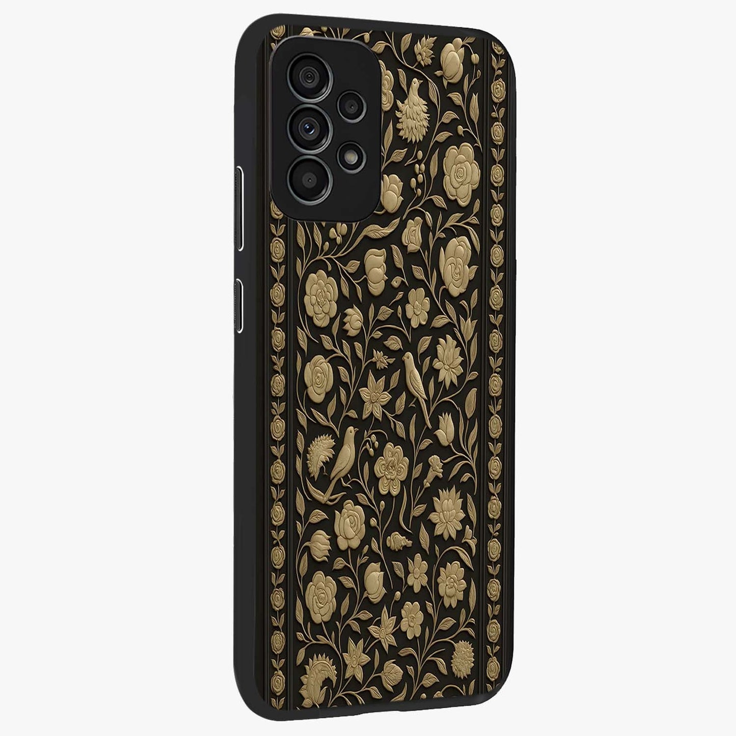 Golden Evil Eye Mandala Glass Case upright view showcasing decorative evil eye mandala artwork with spiritual aesthetic style.