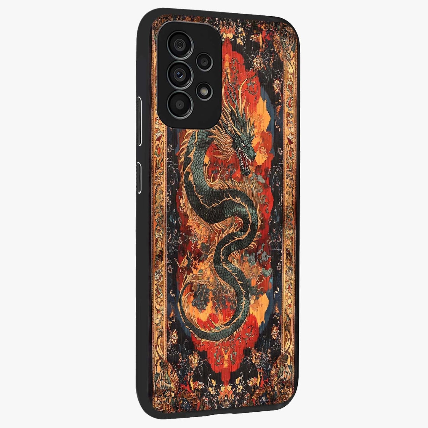 Inferno Dragon Soul Glass Case upright view showcasing intense dragon artwork with fantasy fire theme.
