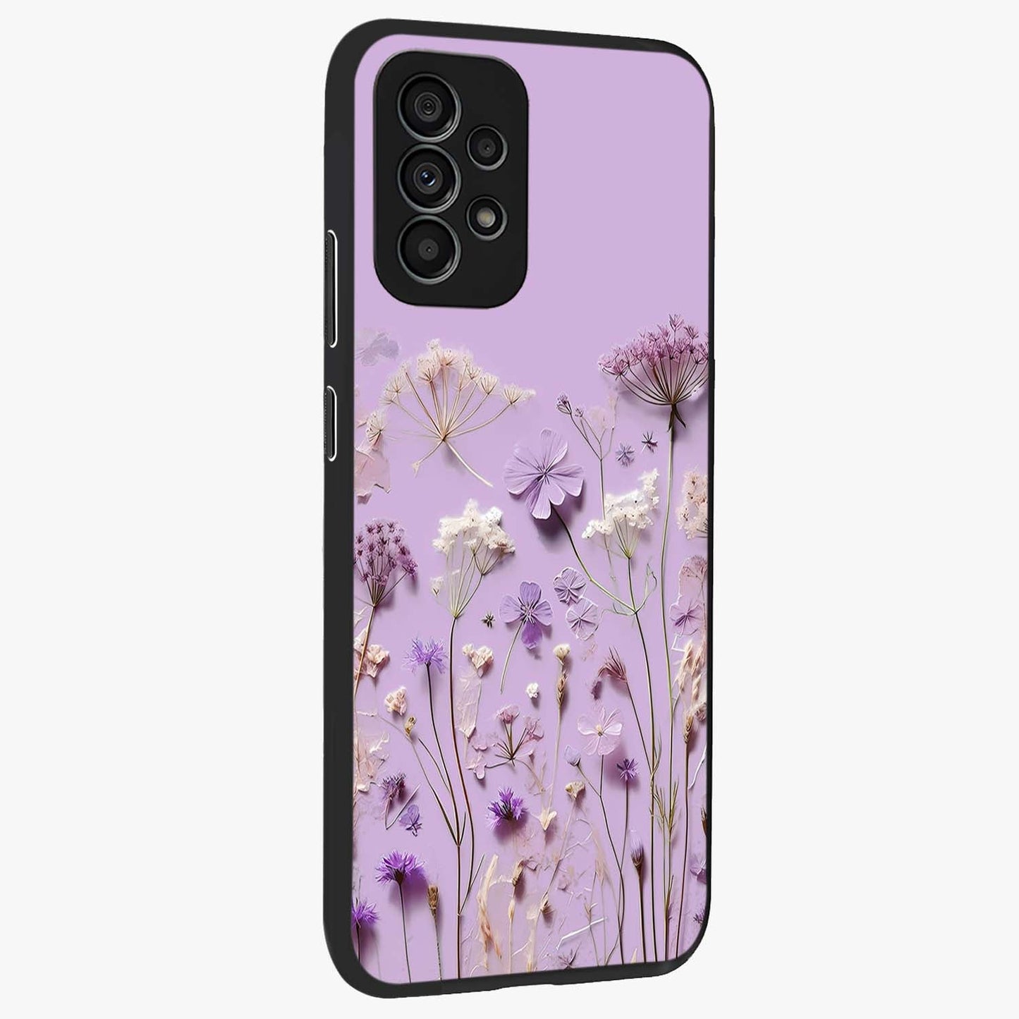 Lavender Blossom Dream Glass Case upright view showcasing delicate lavender blossom artwork with peaceful floral theme.