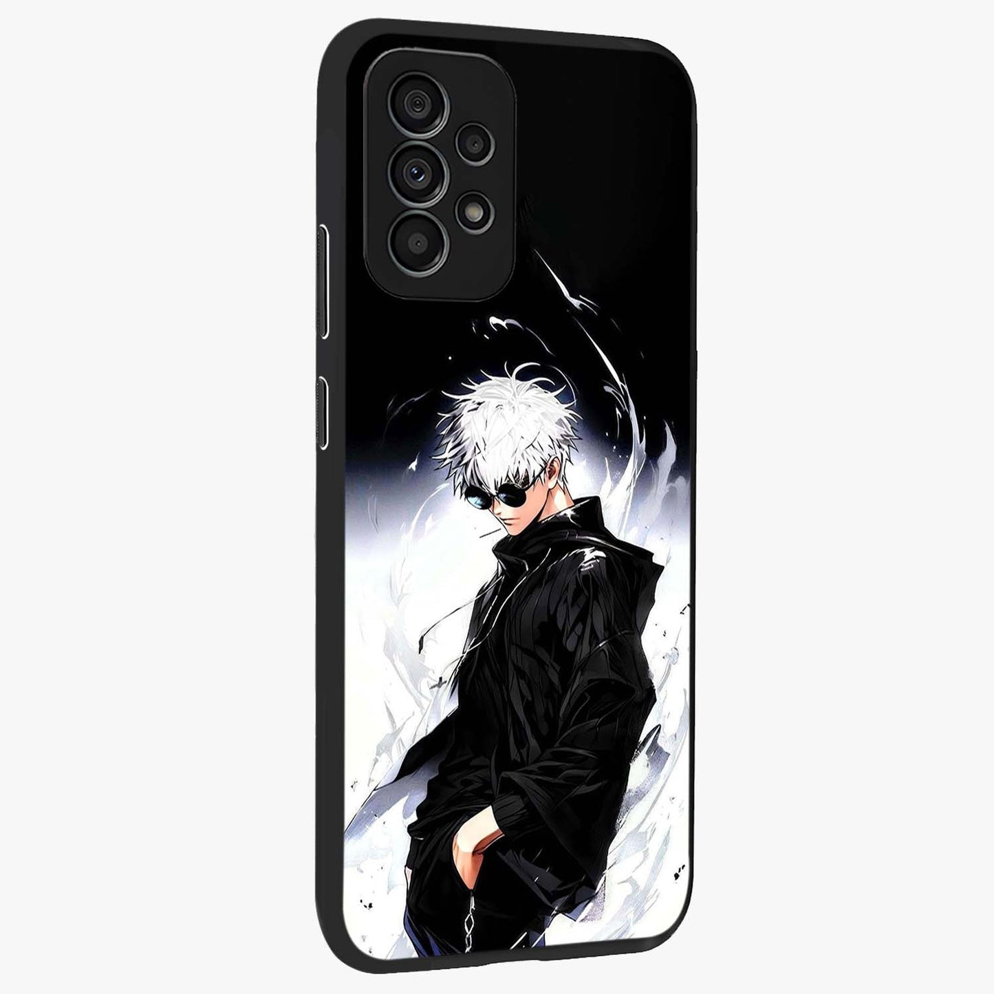Limitless Shadow King Glass Case upright view showcasing bold shadow warrior artwork with epic fantasy theme.