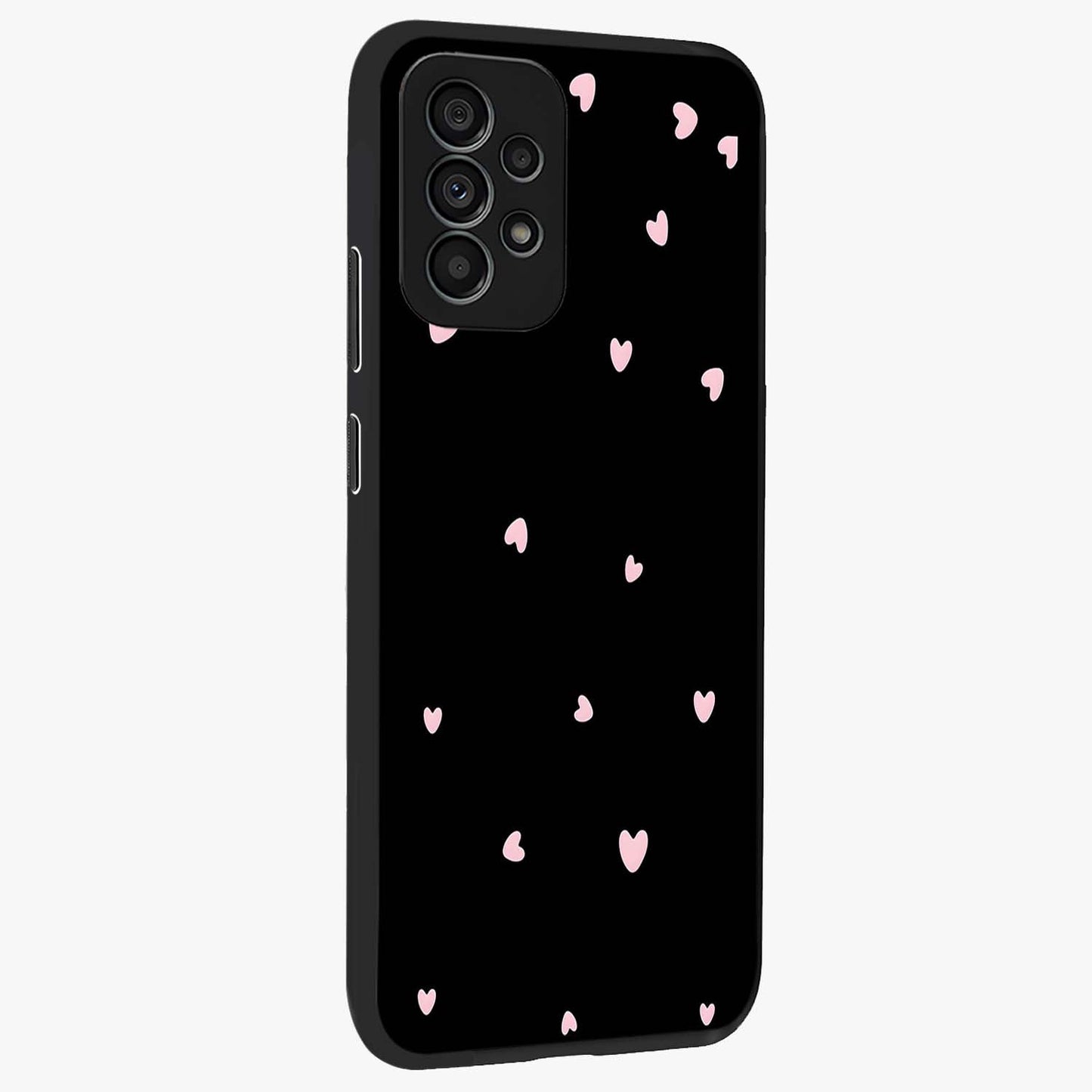 Pink Love Drops Glass Case upright view showcasing charming heart drop artwork with romantic playful theme.