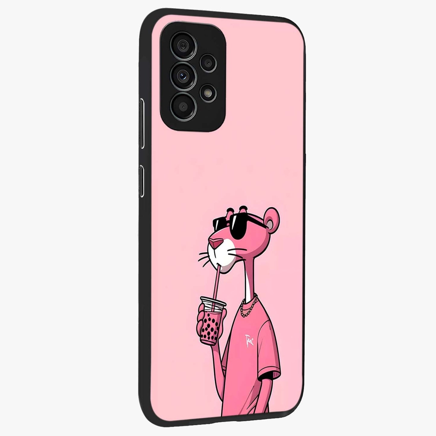 Pink Panther Glass Case upright view showcasing fun animated artwork with stylish retro cartoon theme.