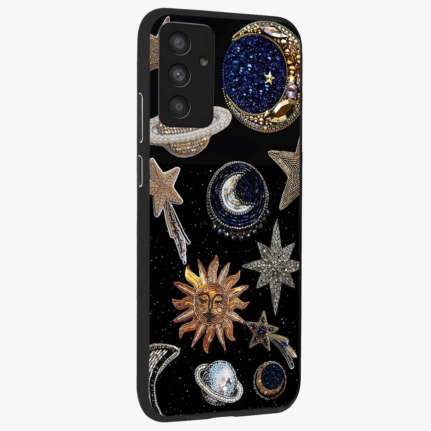 Celestial Gem Constellations Glass Case upright view showcasing cosmic constellation artwork with celestial aesthetic style.