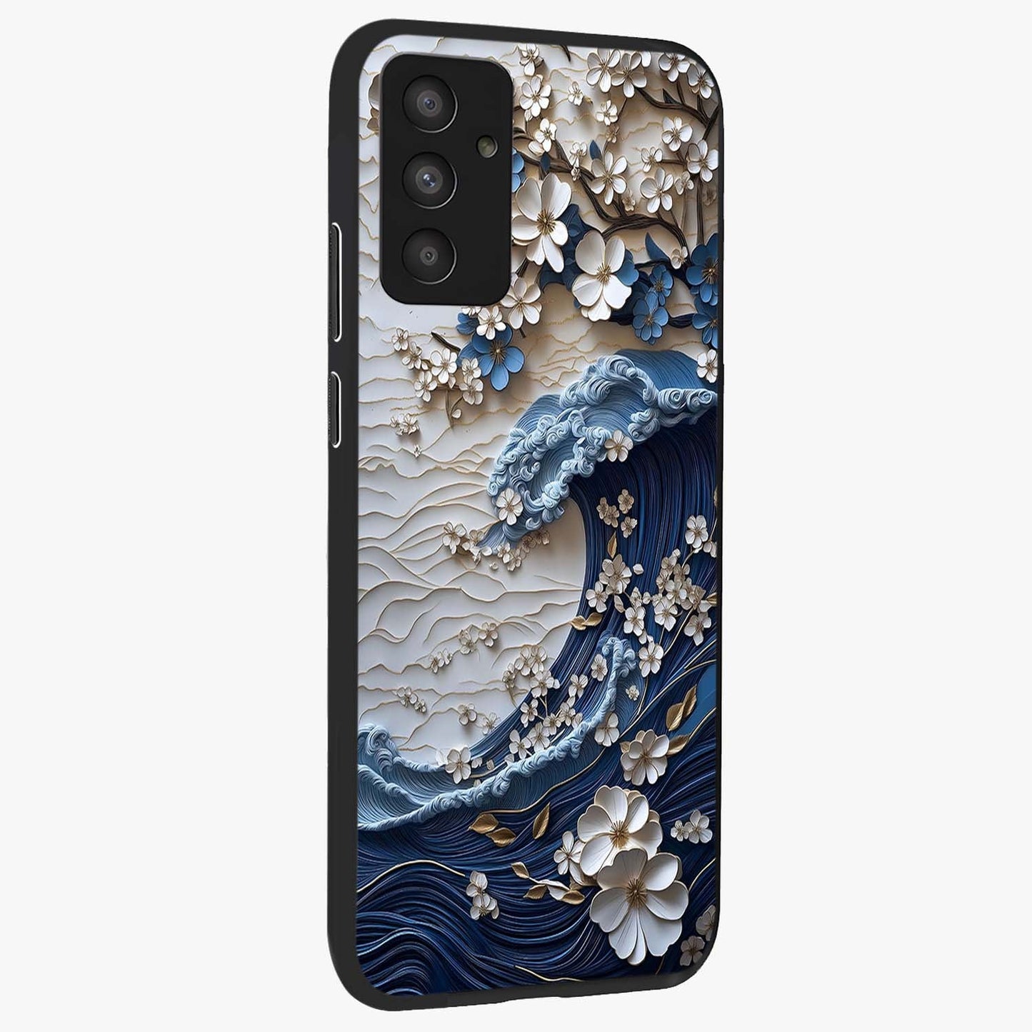 Floral Wave Origami Glass Case upright view showcasing creative floral origami artwork with artistic decorative theme.