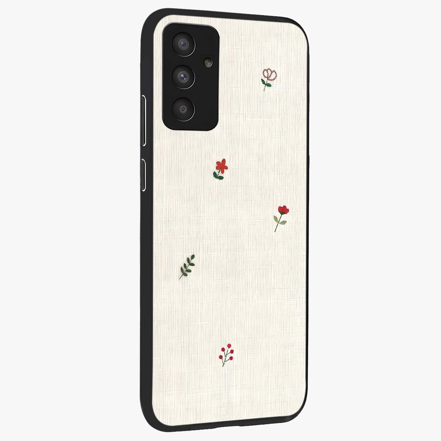 Minimalistic Blue With White Flower Pattern Glass Case upright view showcasing clean white flower artwork with calming blue theme.