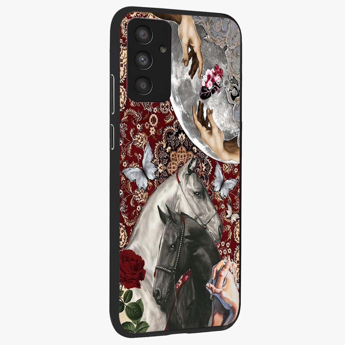 Moonlit Royal Stallion Glass Case upright view showcasing dramatic horse artwork with glowing moon themed design.