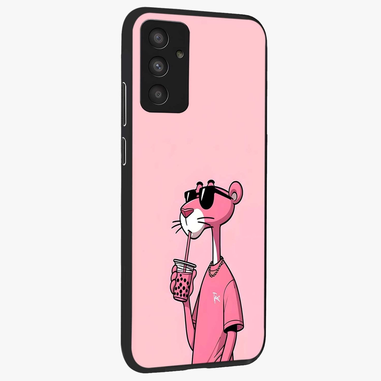 Pink Panther Glass Case upright view showcasing fun animated artwork with stylish retro cartoon theme.