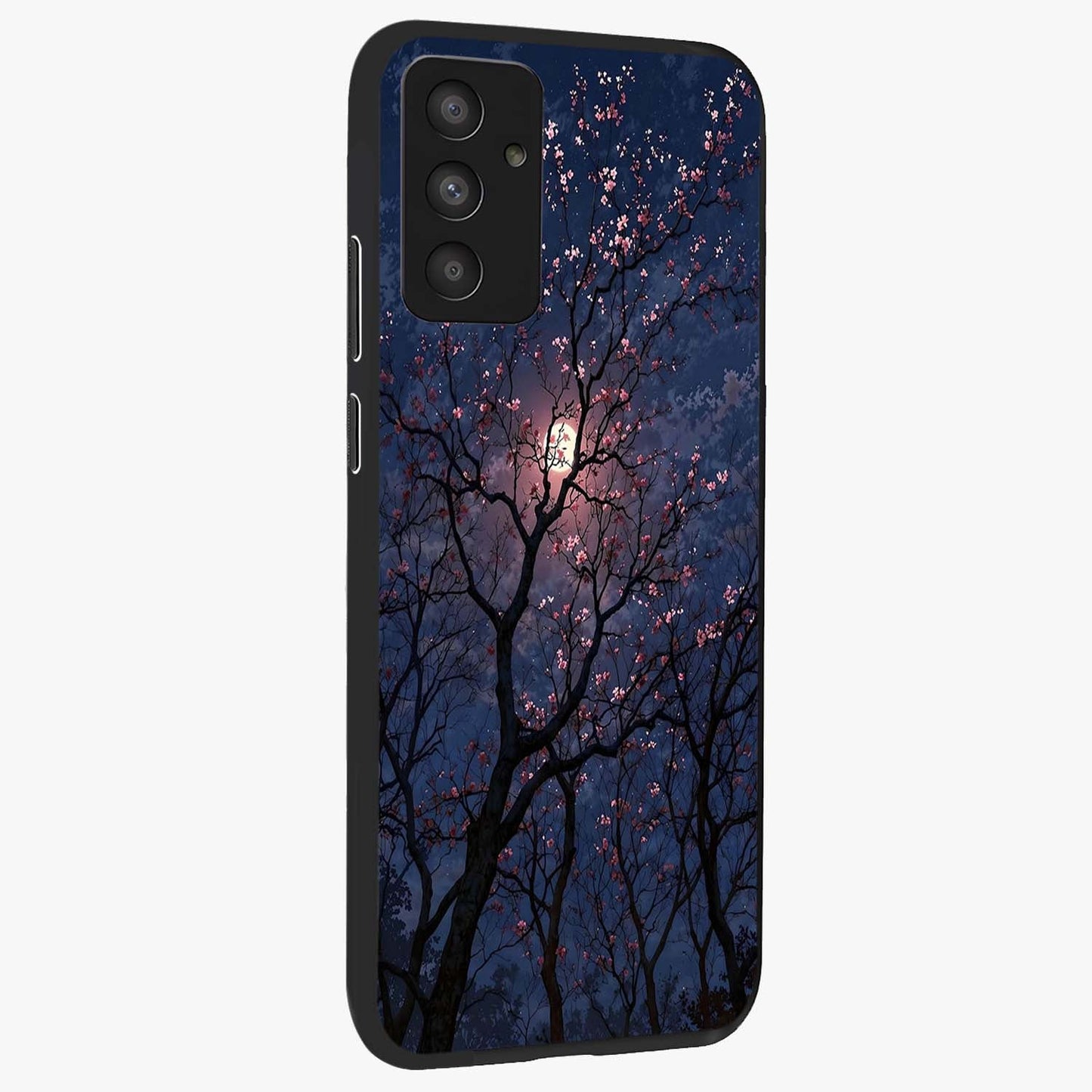 Twilight Sakura Serenade Glass Case upright view showcasing beautiful cherry blossom artwork with serene evening theme.
