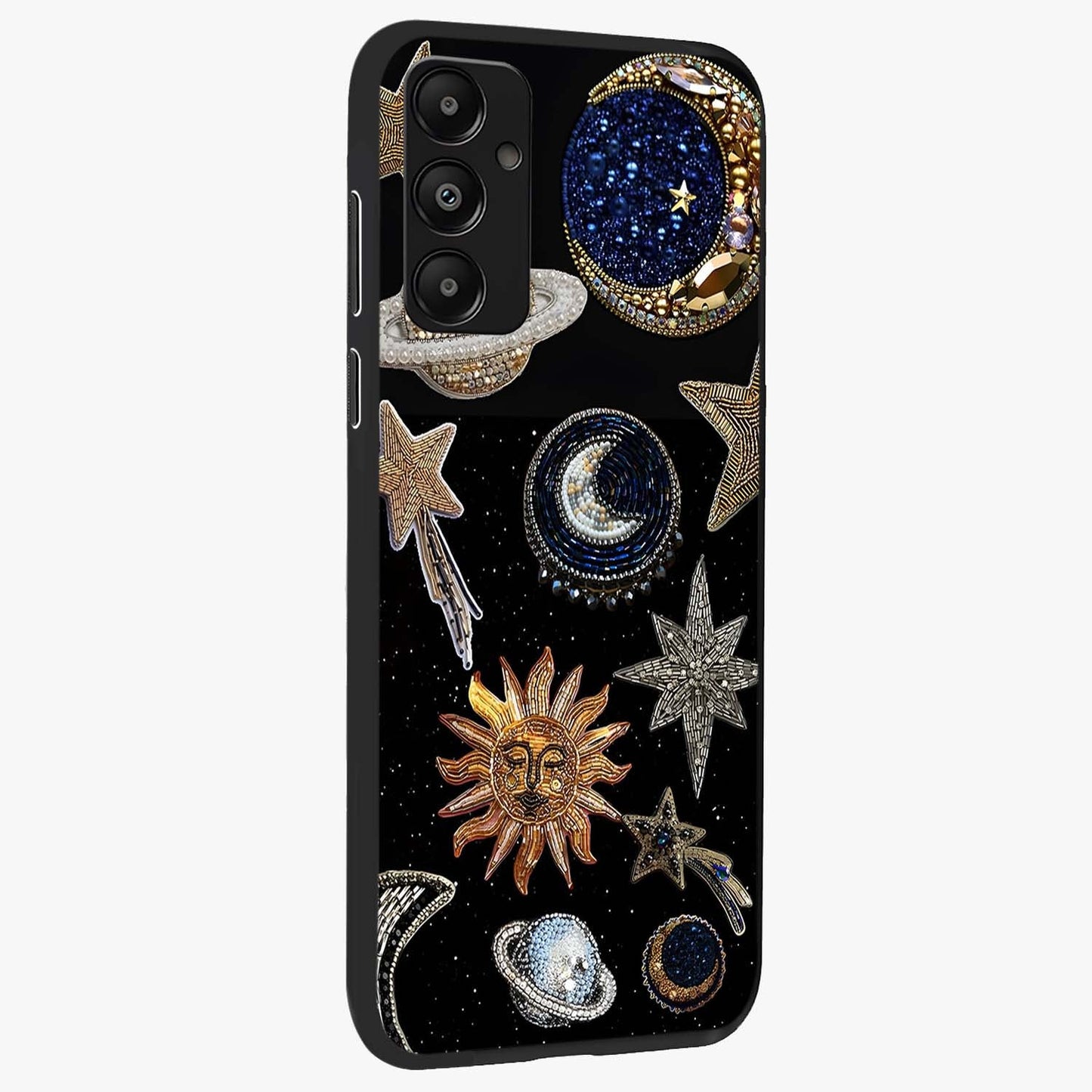 Celestial Gem Constellations Glass Case upright view showcasing cosmic constellation artwork with celestial aesthetic style.