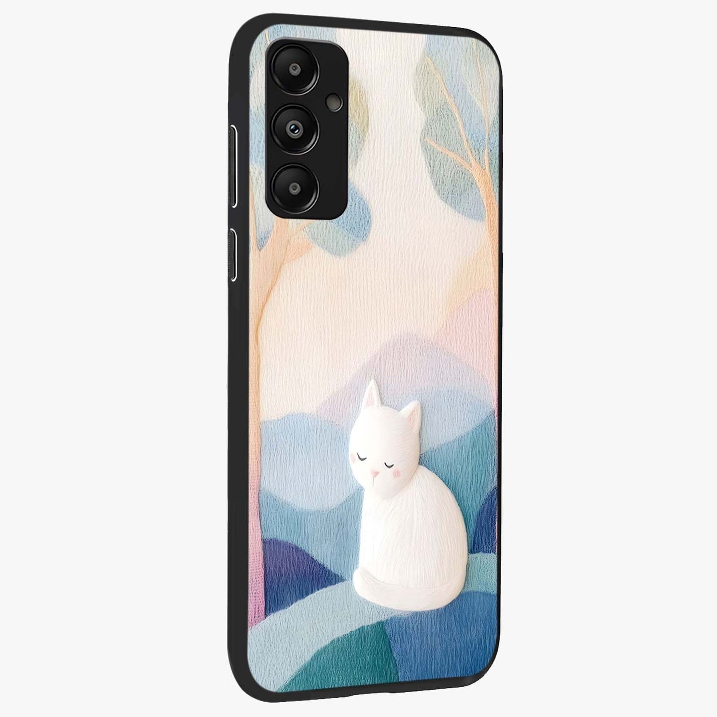 Cotton Dream Cat Glass Case upright view showcasing charming cat artwork with cozy dreamy theme.