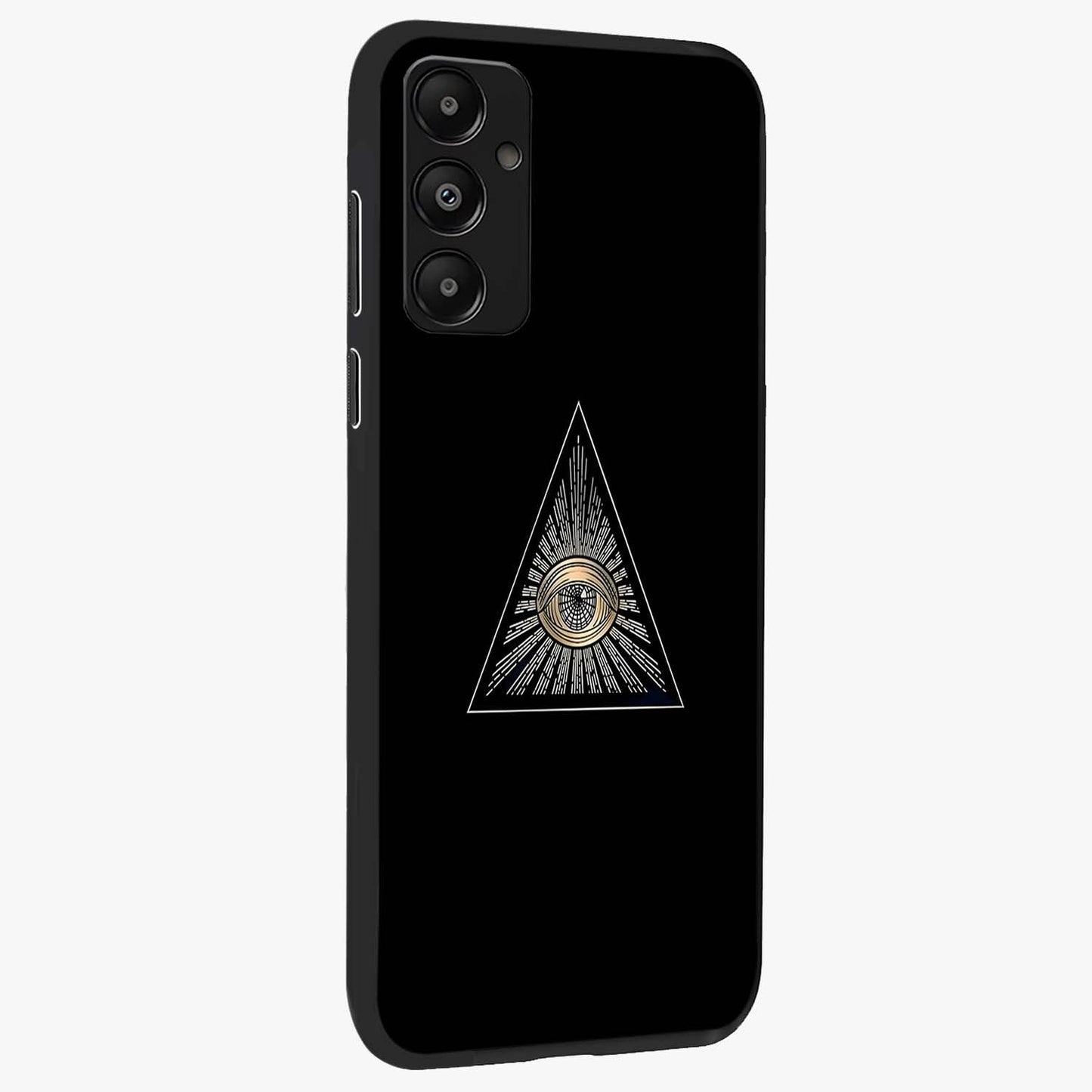 Illuminati Evil Glass Case upright view showcasing striking illuminati artwork with mysterious symbolic theme.