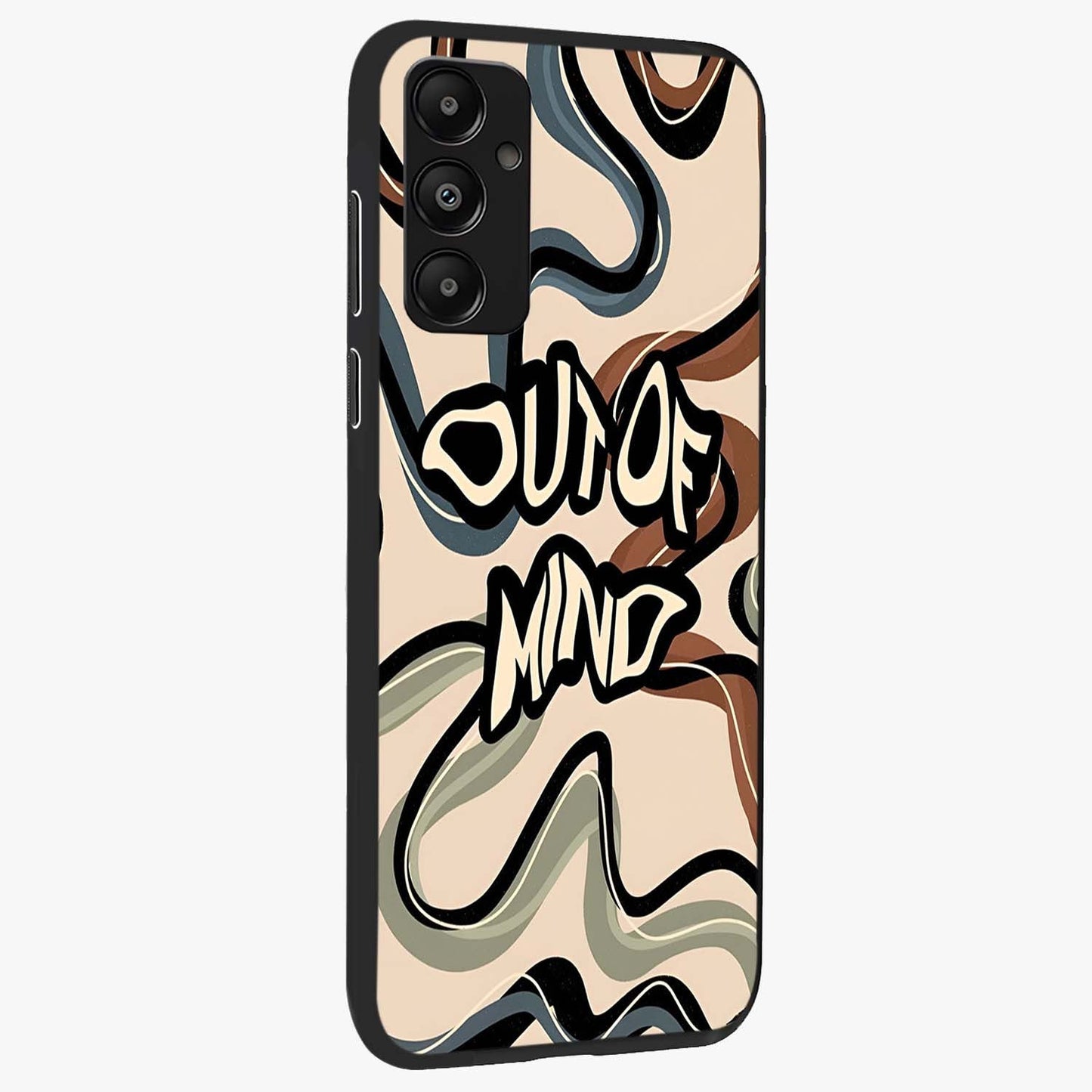 Out Of Mind Glass Case upright view showcasing striking typography artwork with edgy conceptual theme.