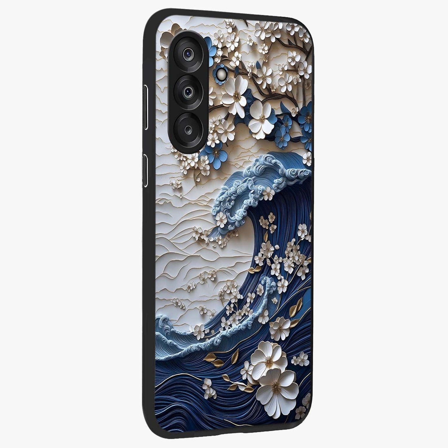 Floral Wave Origami Glass Case upright view showcasing creative floral origami artwork with artistic decorative theme.