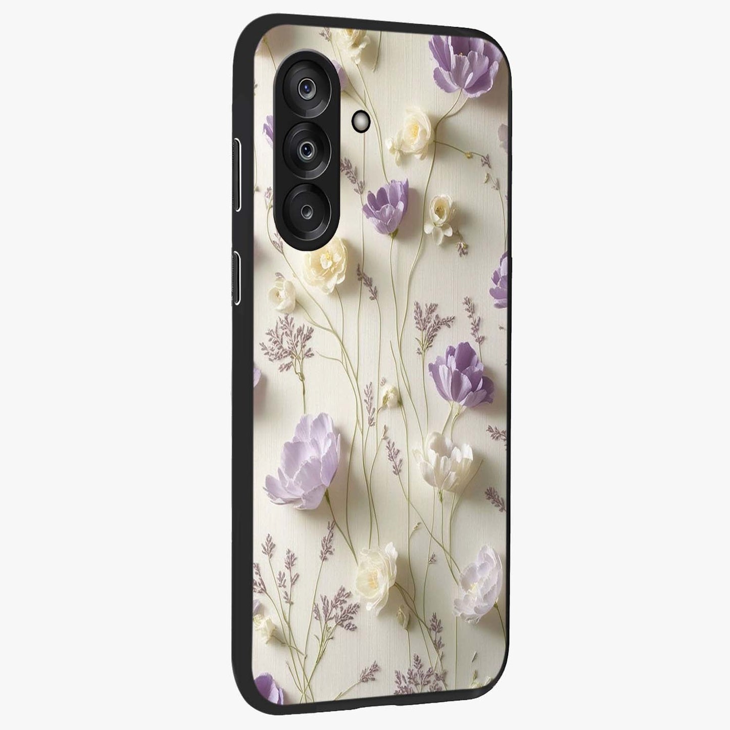 Lilac Breeze Harmony Glass Case upright view showcasing delicate lilac artwork with peaceful floral theme.