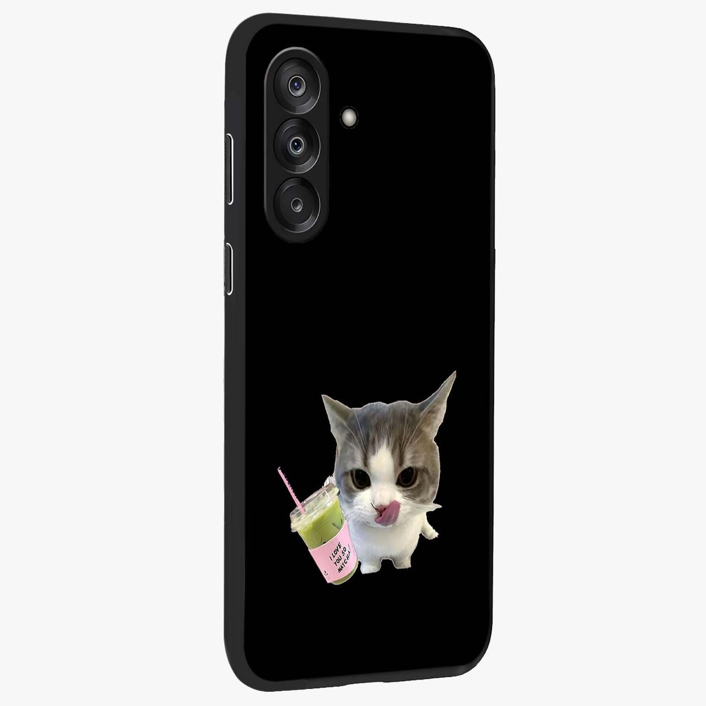 Matcha Cat Style Glass Case upright view showcasing charming cat artwork with cozy aesthetic theme.
