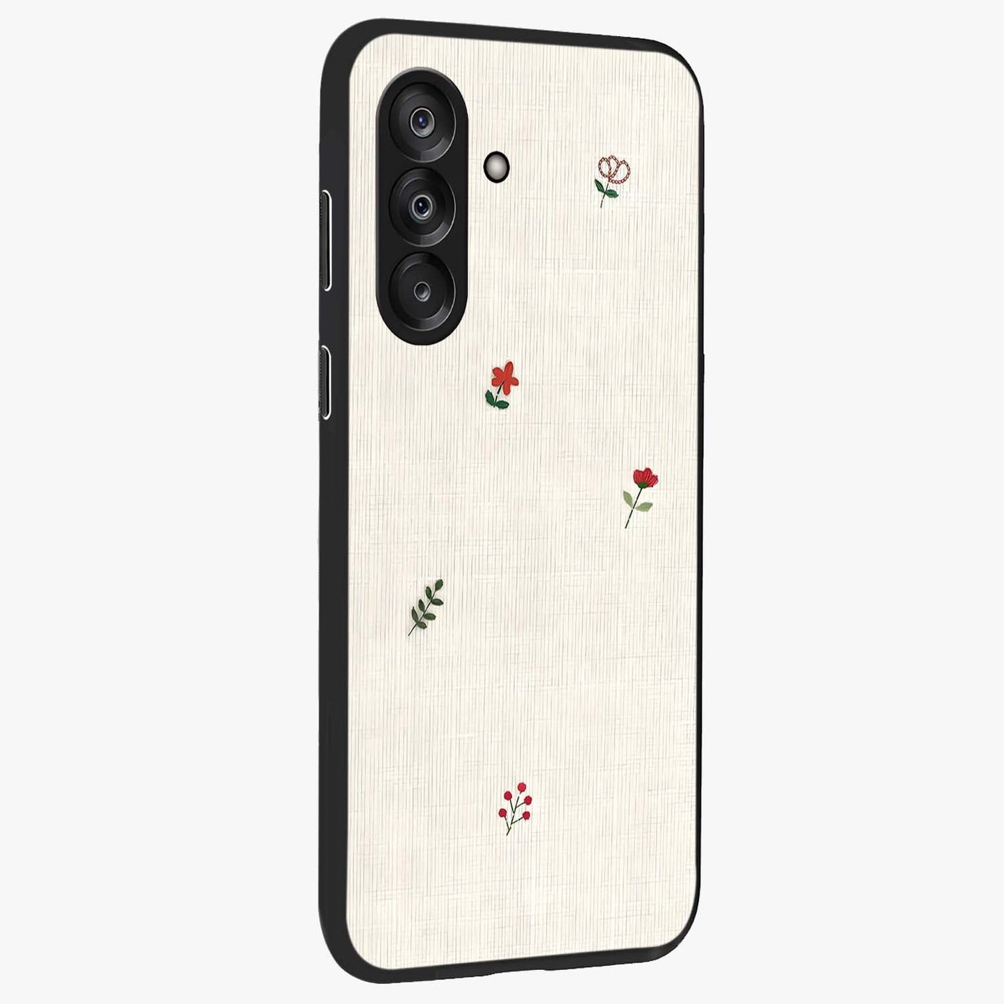 Minimalistic Blue With White Flower Pattern Glass Case upright view showcasing clean white flower artwork with calming blue theme.