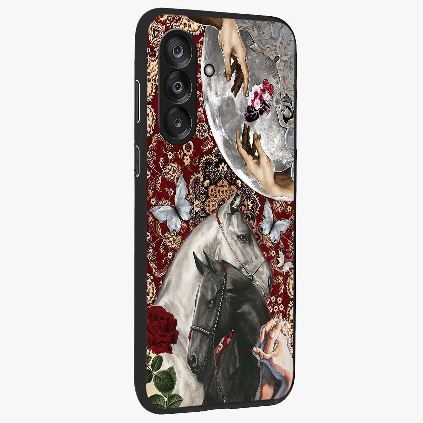 Moonlit Royal Stallion Glass Case upright view showcasing dramatic horse artwork with glowing moon themed design.