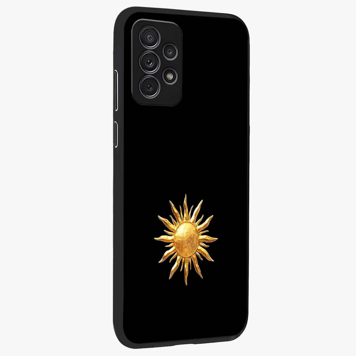 Golden Sun Minimalism Glass Case upright view showcasing haunting graveyard artwork with dramatic dark theme.