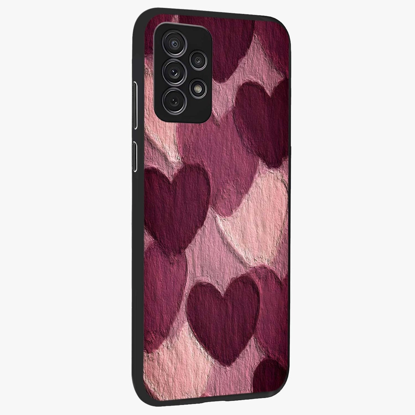Layered Paper Hearts Glass Case upright view showcasing decorative layered heart artwork with sweet love theme.