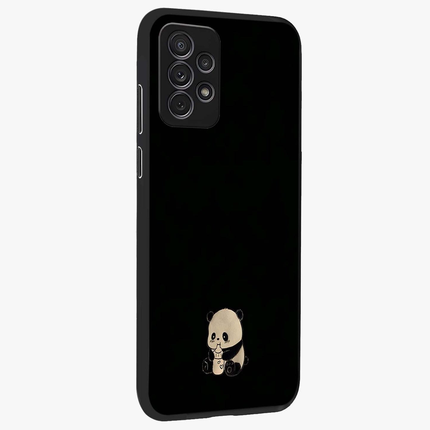 Midnight Panda Love Glass Case upright view showcasing charming panda artwork with playful romantic theme.