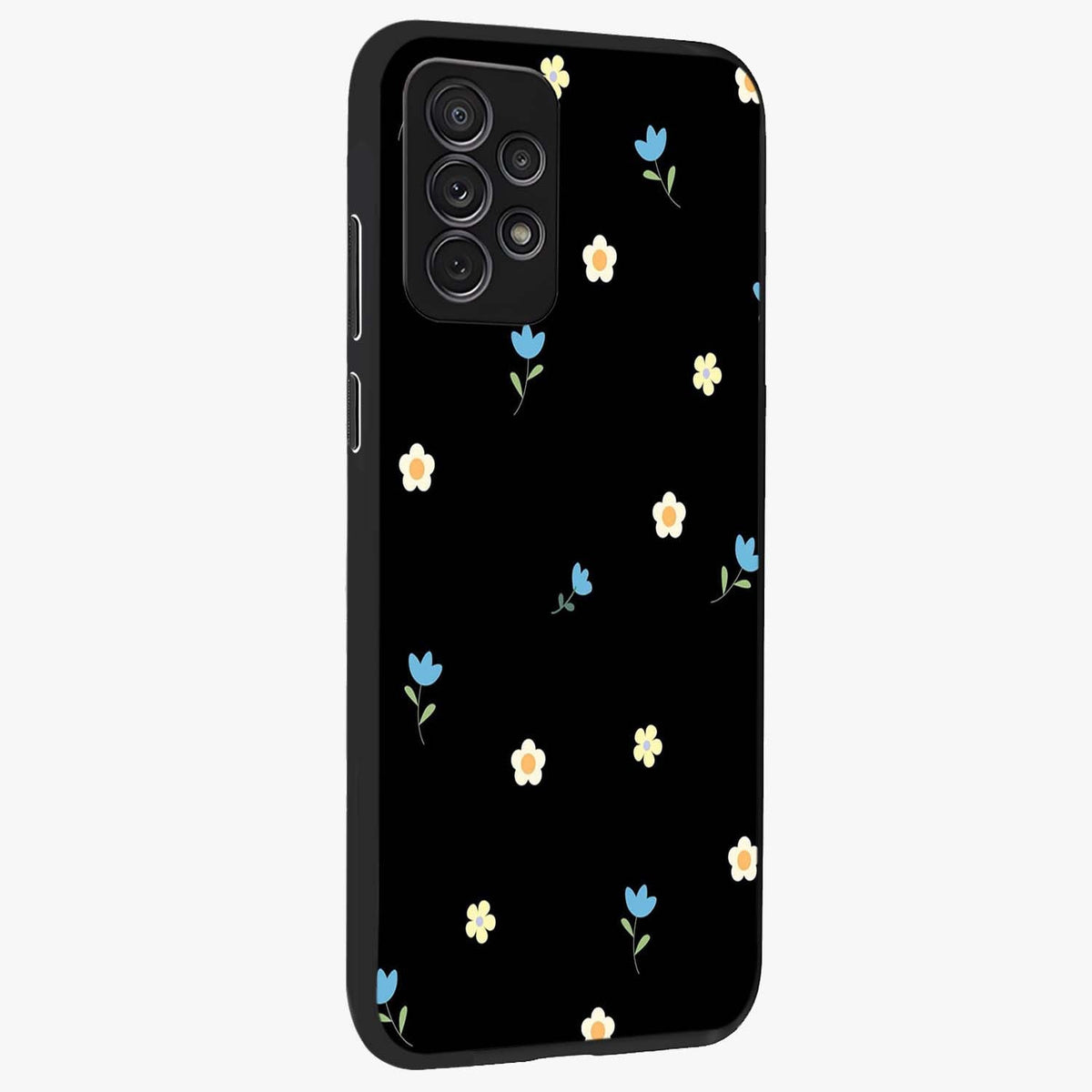 Minimal Petal Whispers Glass Case upright view showcasing elegant floral artwork with modern minimalist style.