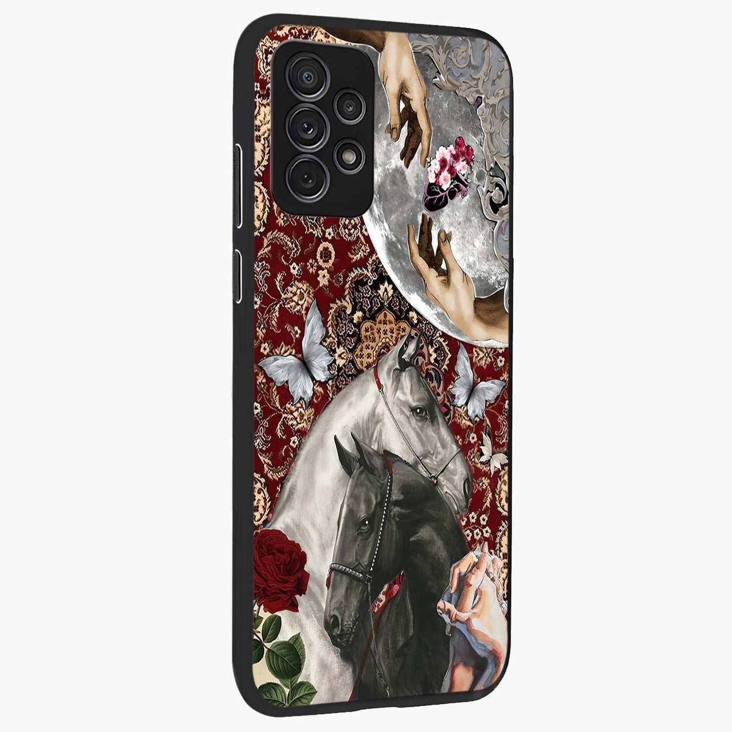Moonlit Royal Stallion Glass Case upright view showcasing dramatic horse artwork with glowing moon themed design.
