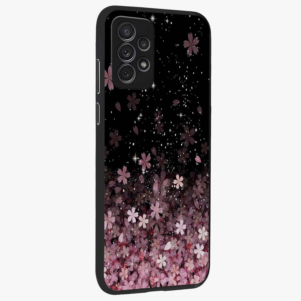 Small Starry Flowers Glass Case upright view showcasing charming floral artwork with dreamy starry theme.