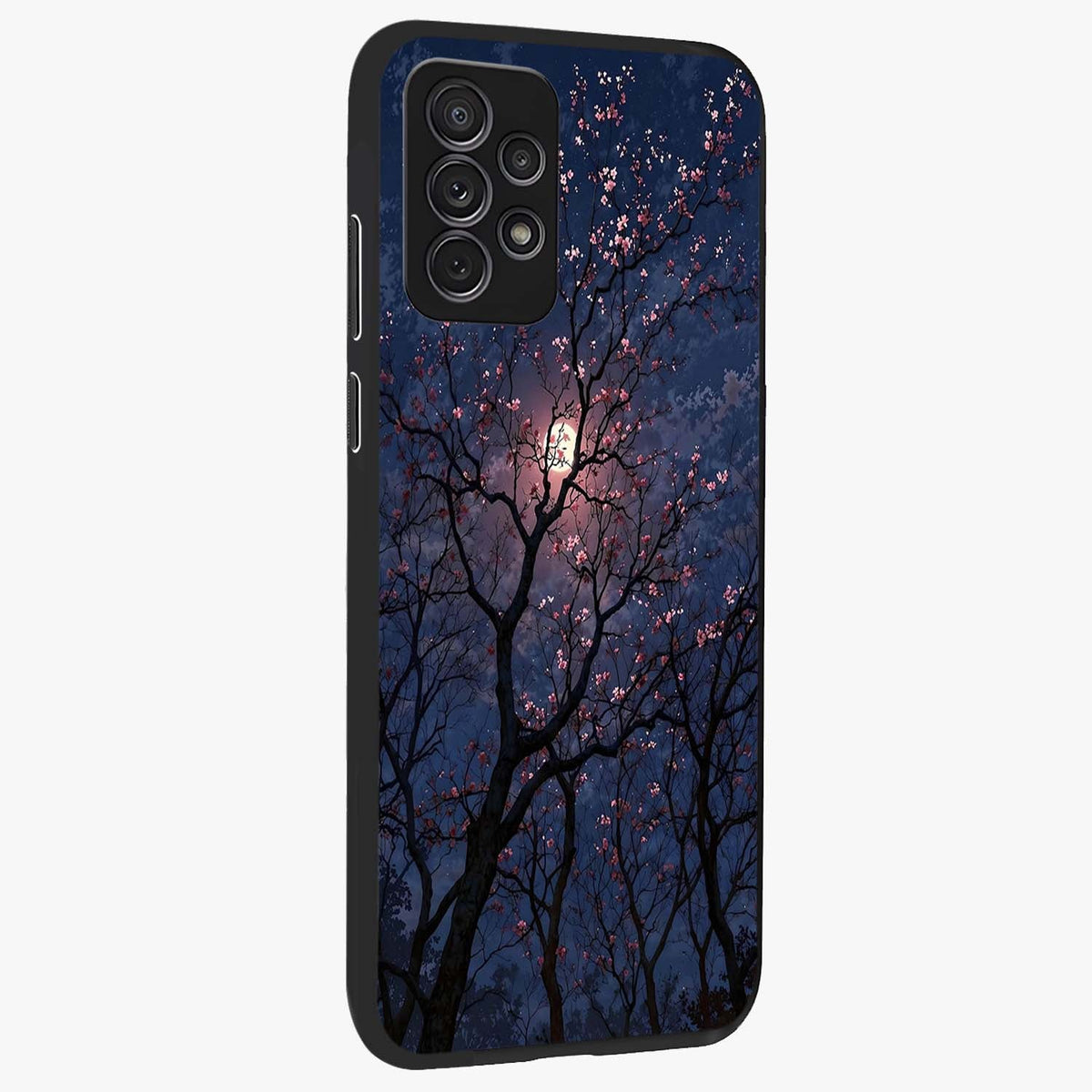 Twilight Sakura Serenade Glass Case upright view showcasing beautiful cherry blossom artwork with serene evening theme.