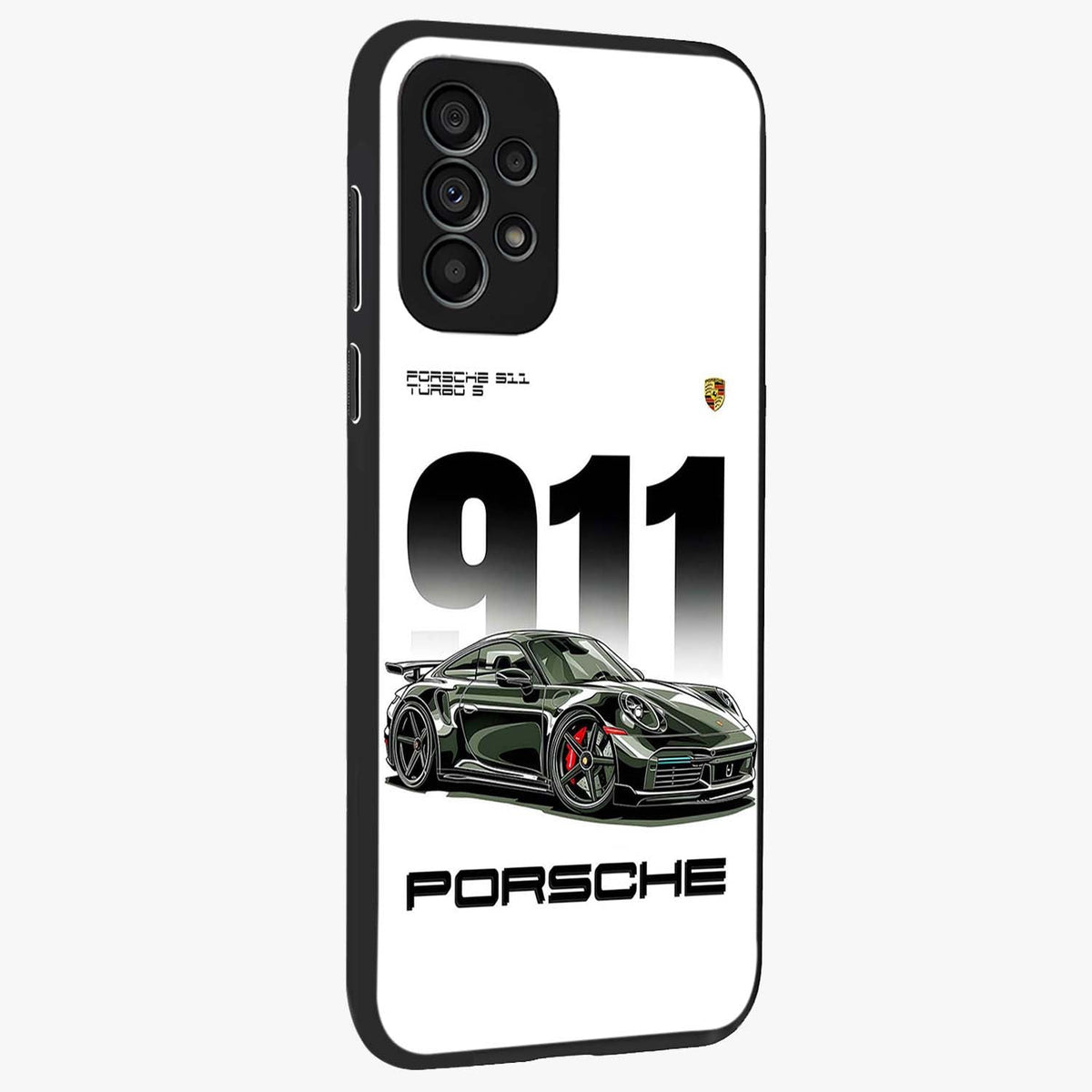 911 Turbo Dominance Glass Case upright perspective showcasing powerful racing design and modern automotive aesthetic.