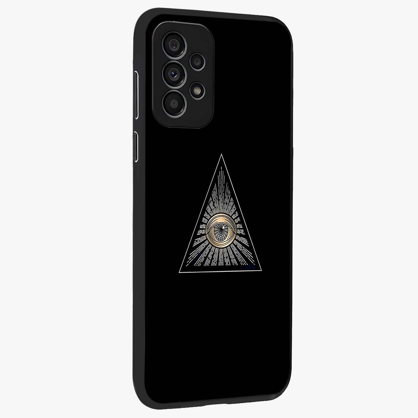 Illuminati Evil Glass Case upright view showcasing striking illuminati artwork with mysterious symbolic theme.