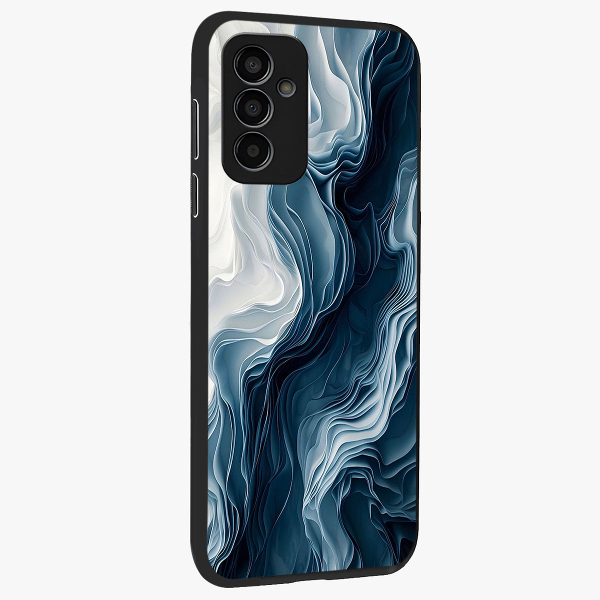 Ethereal Paper Marble Glass Case upright view showcasing smooth marble artwork with refined minimalist theme.
