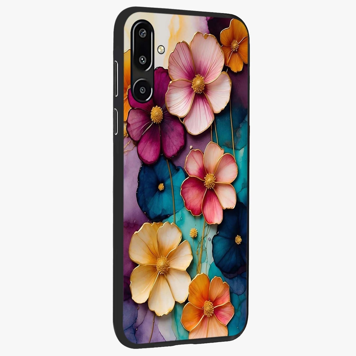 Artlyn Grace Flower Pattern Glass Case upright view showcasing graceful floral artwork with aesthetic botanical style.