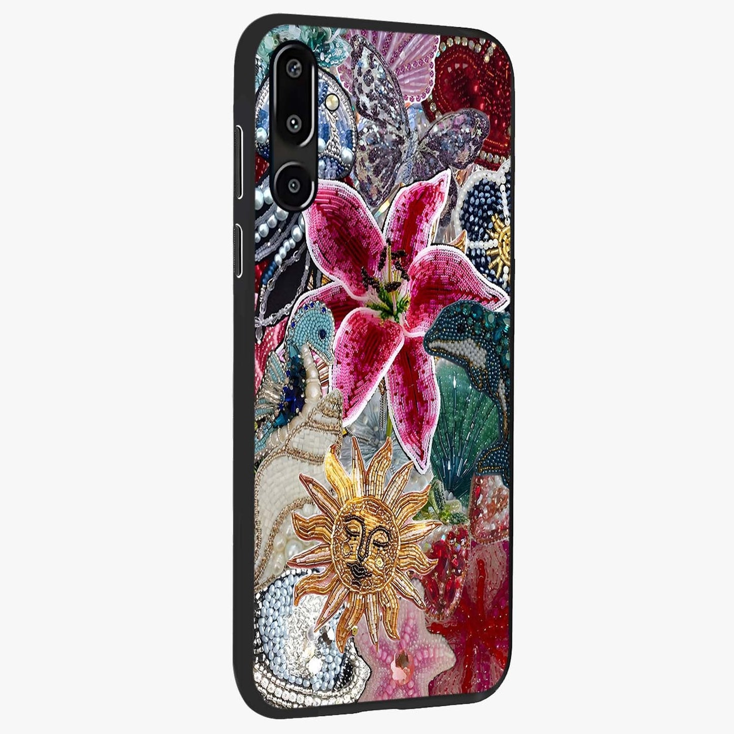 Beaded Garden Fantasy Glass Case upright view showcasing whimsical garden aesthetic with artistic bead details.