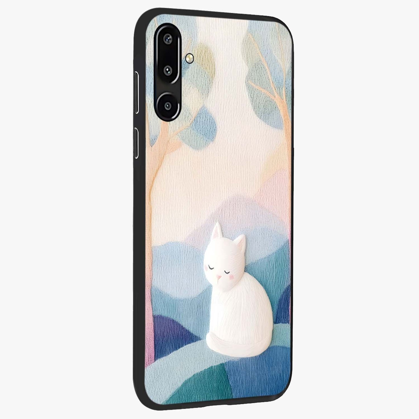 Cotton Dream Cat Glass Case upright view showcasing charming cat artwork with cozy dreamy theme.