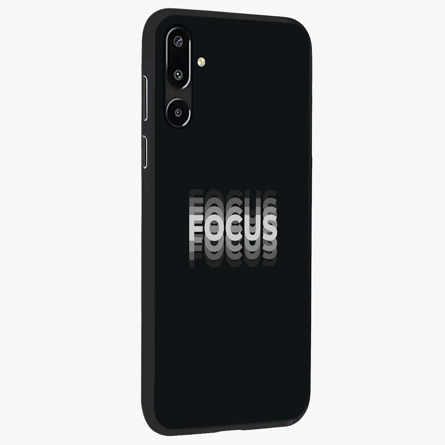 Focus Mode On Glass Case upright view showcasing strong typography statement with sleek motivational theme.