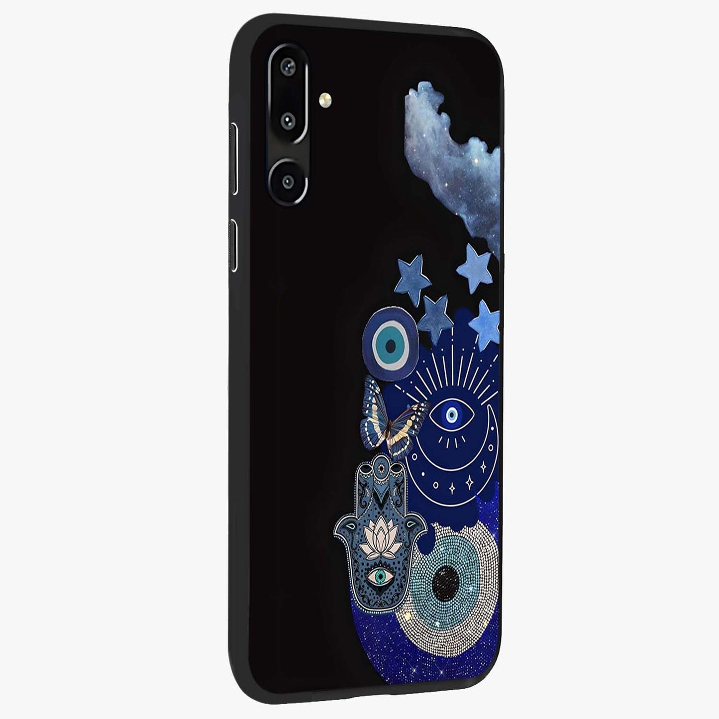Galactic Charm Cluster Glass Case upright view showcasing glowing cosmic charm artwork with magical celestial style.
