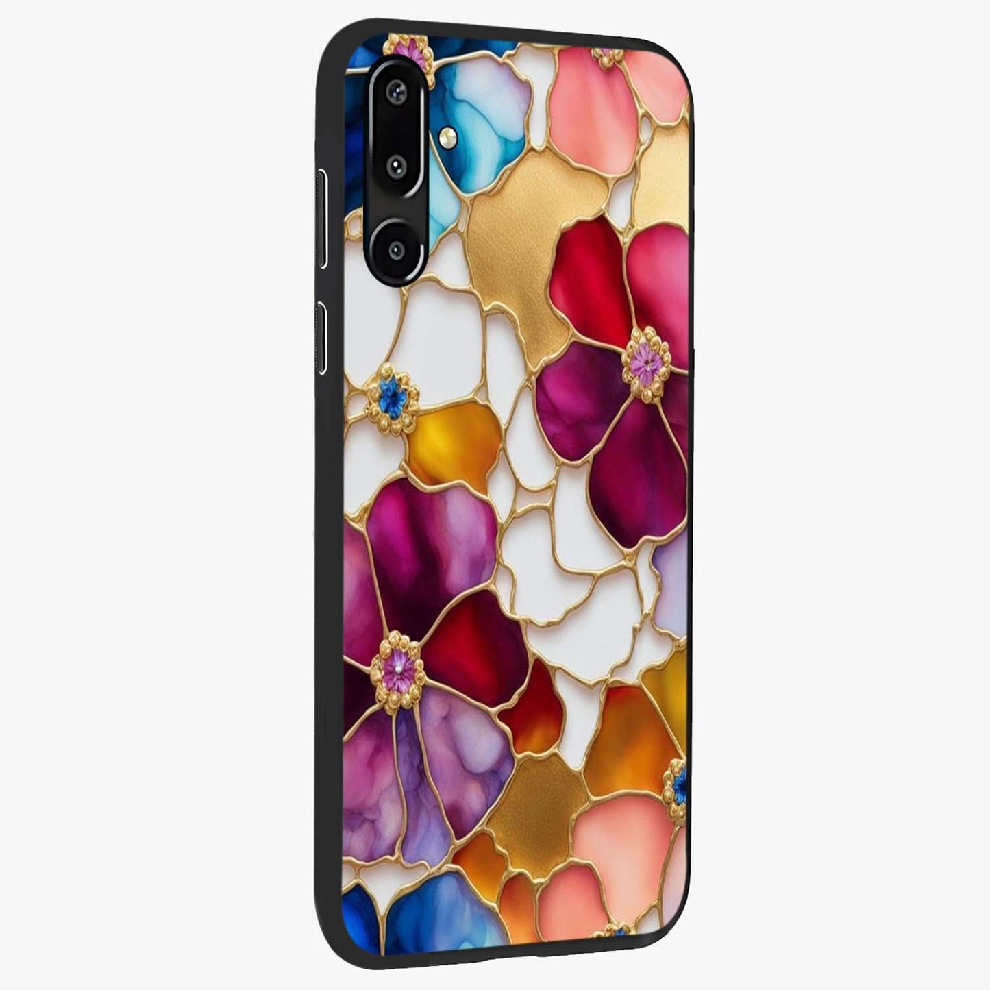 Marble Flower Pattern Glass Case upright view showcasing decorative marble flower artwork with refined style.
